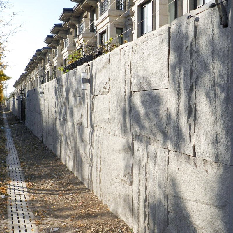 Custom flexible stone veneer on a modern patio wall