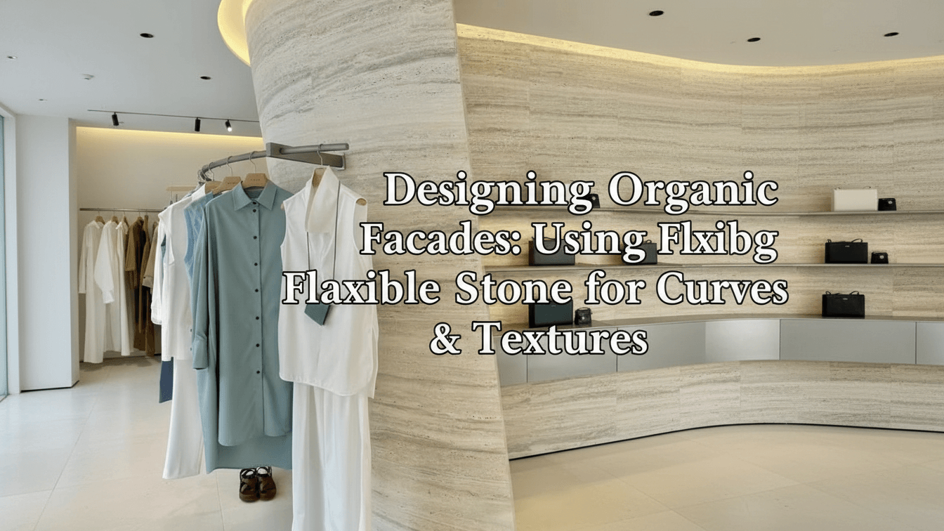 Organic curved facade clad with flexible stone panels