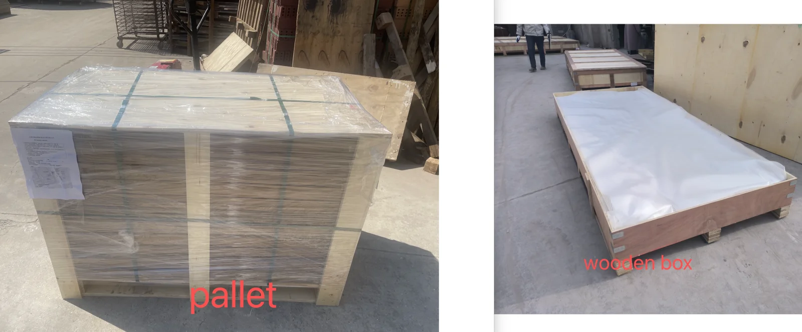 Wrapped flexible stone veneer packs prepared for container loading with shipping marks and batch labels