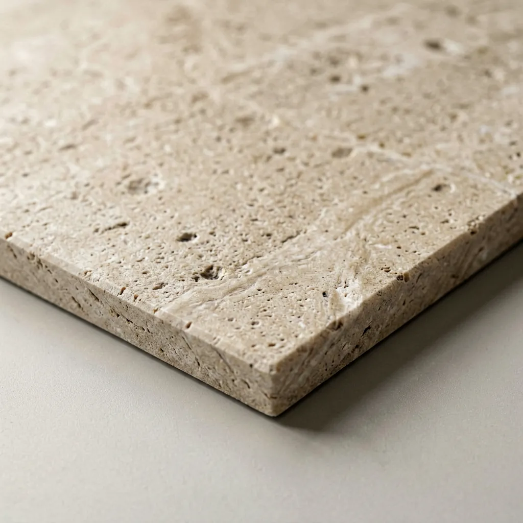 Close-up of travertine flexible stone tile surface