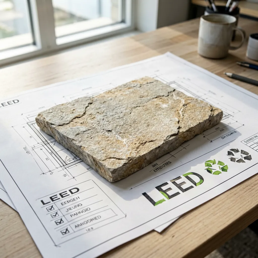 Flexible stone panel sample held for inspection