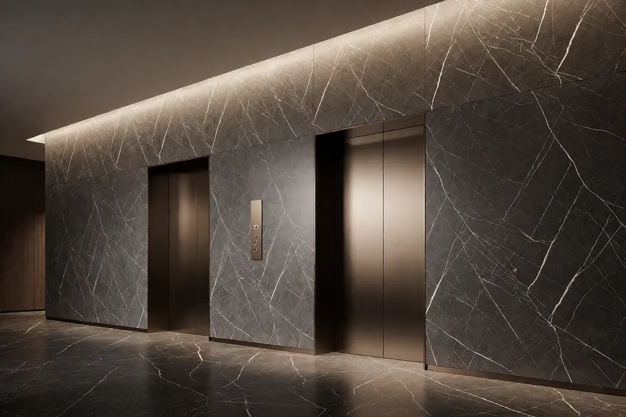 flexible marble tile hotel elevator lobby feature wall