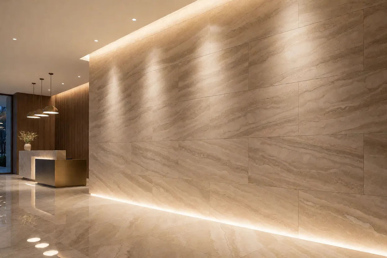 flexible sandstone hotel lobby feature wall
